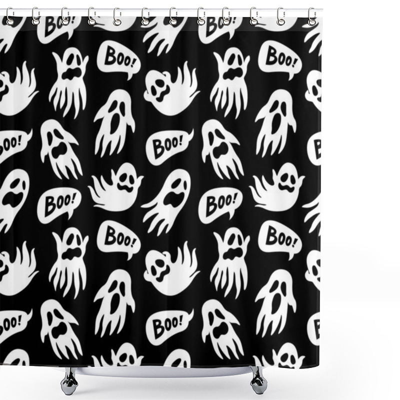 Personality  Ghost And Boo Seamless Pattern. Halloween Background.  Shower Curtains