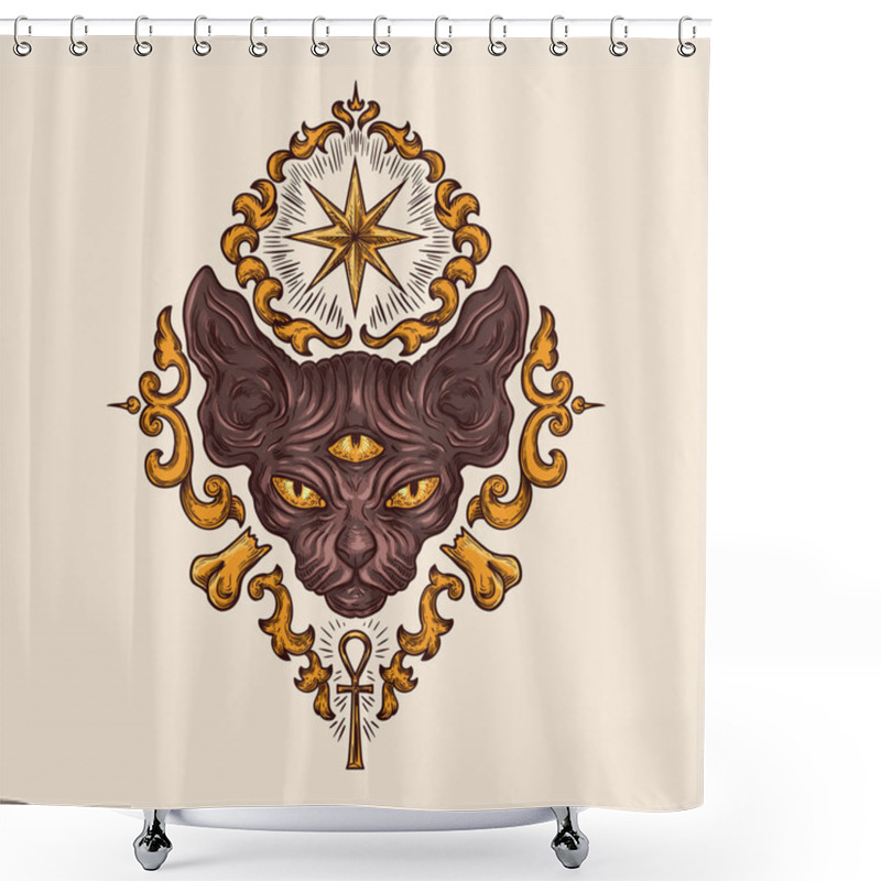 Personality  Black Sphinx Cat Head With Mysterious Look Vector Shower Curtains