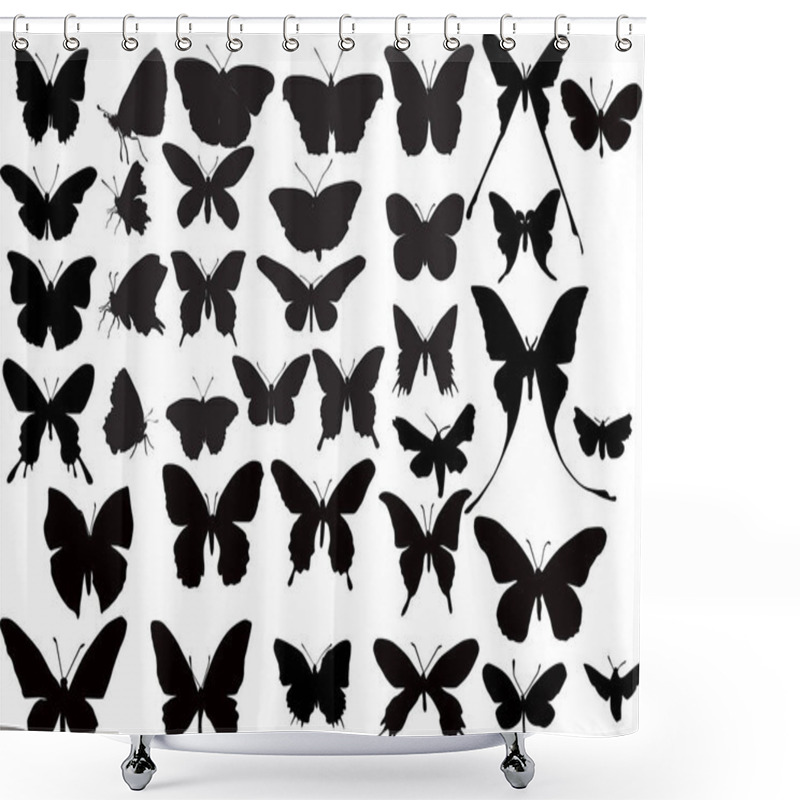 Personality  Thirty Seven Black Butterflies Silhouettes Shower Curtains