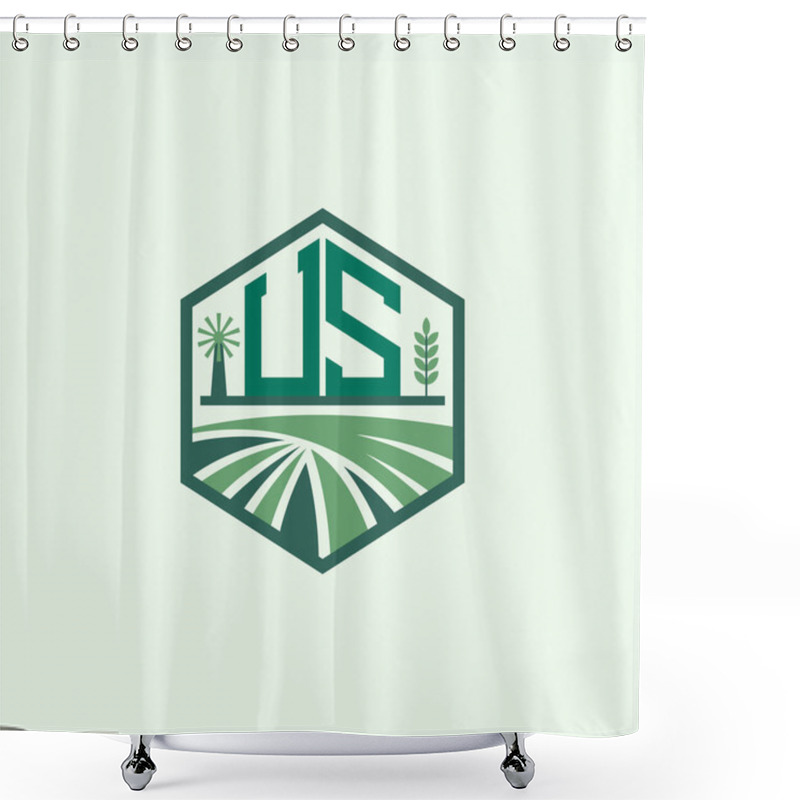 Personality  Modern Agricultural US Logo Design. Letter US Farm Logo And Field Icon For Eco-Friendly Branding. US Sustainable Agriculture Emblem Shower Curtains