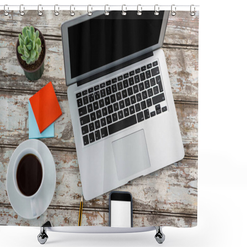 Personality  Coffee, Laptop, Pot Plant, Sticky Notes Shower Curtains