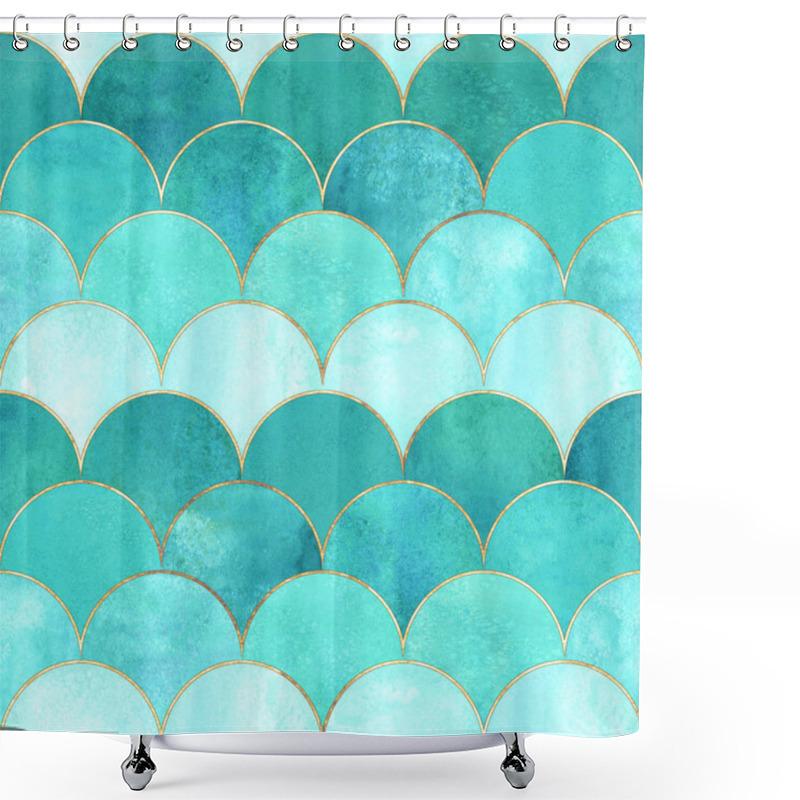 Personality  Mermaid Fish Scale Wave Japanese Seamless Pattern Shower Curtains