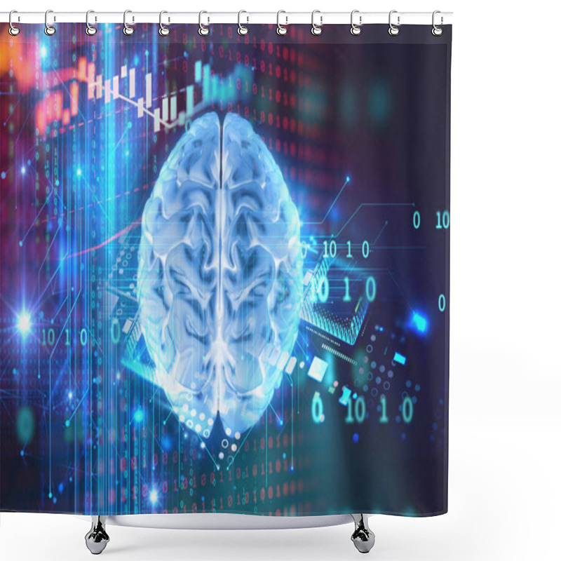 Personality  Blue Digital Cyber Skull And Cpu  3d Illustration Shower Curtains