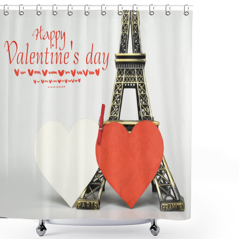 Personality  Eiffel Tower And Hand With Paper Hearts On White. Paris Cards As Shower Curtains