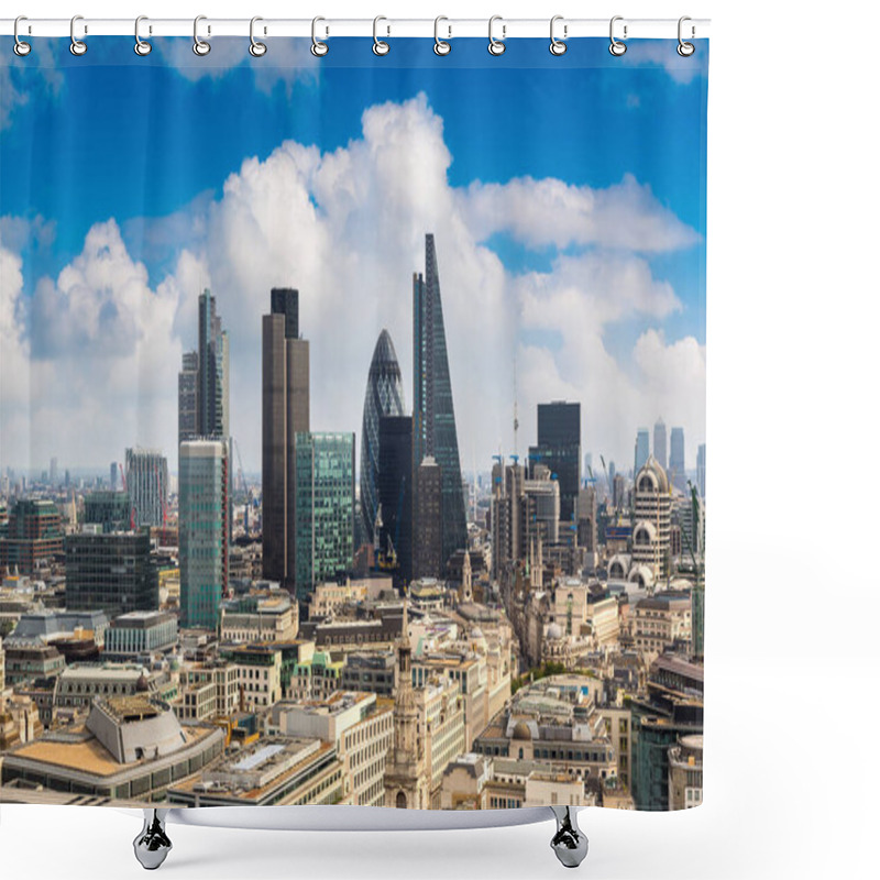 Personality  Panoramic Aerial View Of London, Skyscrapers In The Financial District, England, United Kingdom Shower Curtains