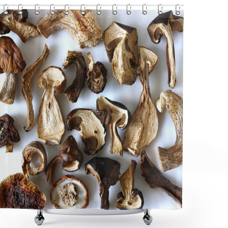 Personality  Dried Mushrooms Prepared On A Table Close Up  Shower Curtains