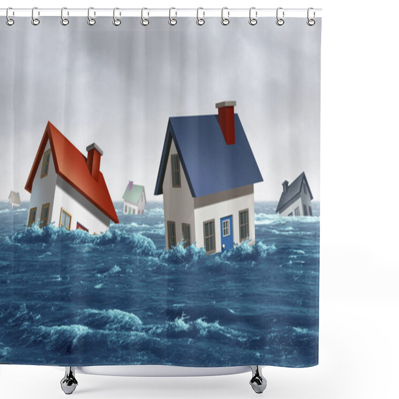 Personality  Housing And Residential Or Home Ownership Crisis As Homes In Danger Of Foreclosure And House Problems As A Real Estate Symbol For Urban Planning And Rental Market With 3D Illustration Elements. Shower Curtains