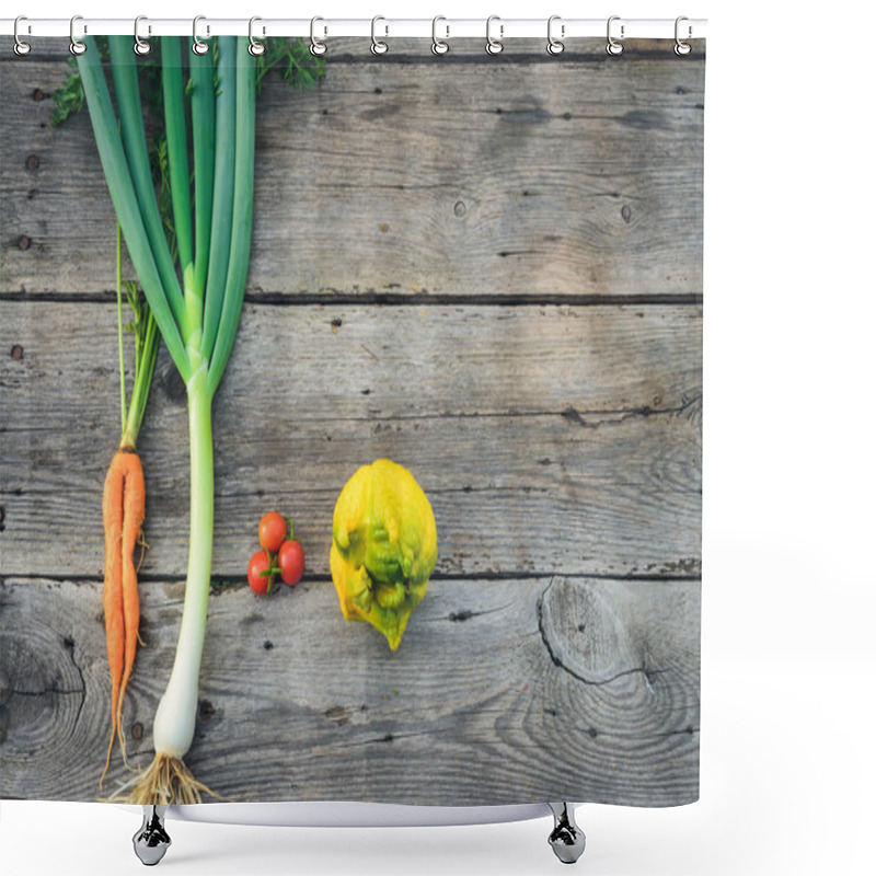 Personality  Trendy Ugly Vegetables On Barn Wood Shower Curtains