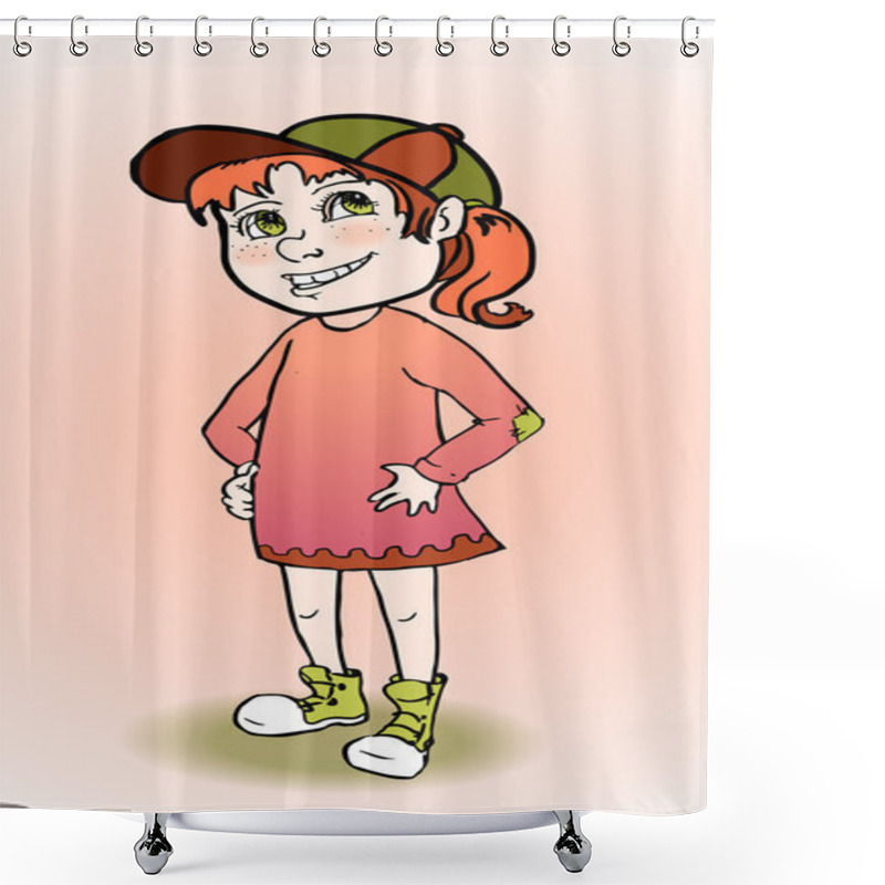 Personality  Vector Cute Girl With Red Hair Shower Curtains