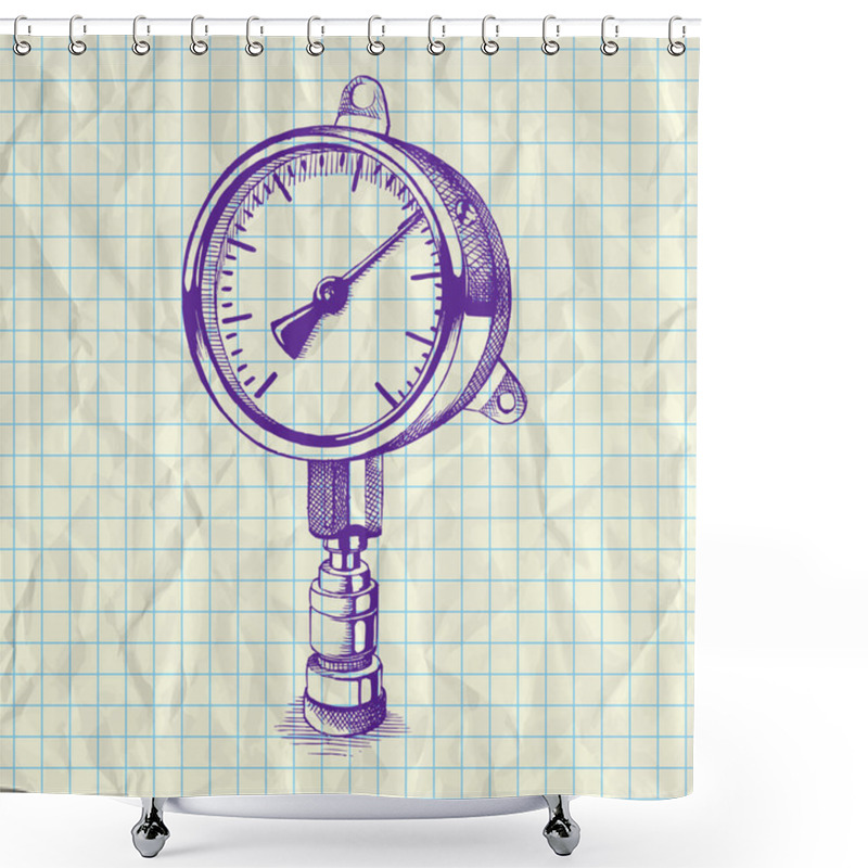 Personality  Sketch Illustration Of A Manometer On Notebook Paper. Shower Curtains