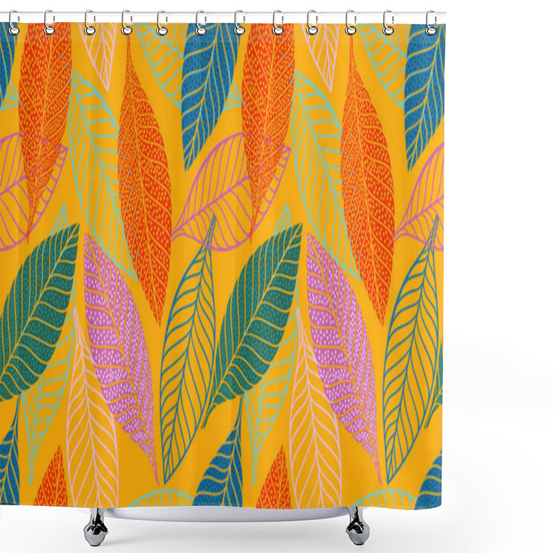 Personality  Bright Funny Seamless Pattern With Abstract Leaves. Vector Design Shower Curtains