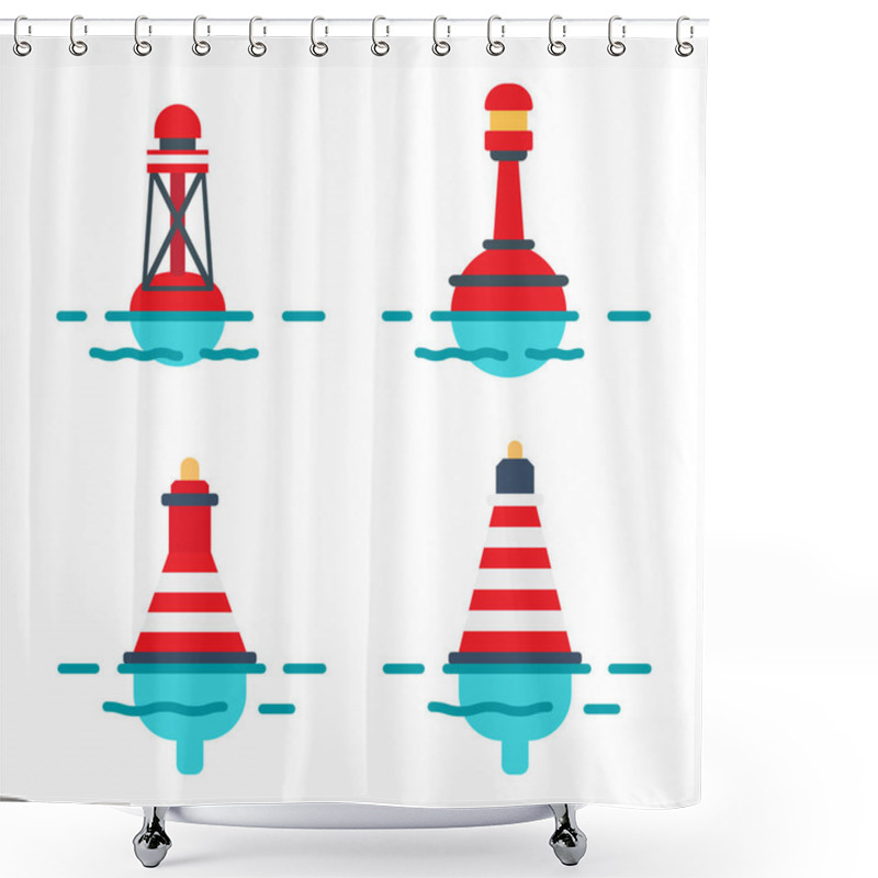 Personality  Striped Buoys In Water Isolated Illustrations Set Shower Curtains