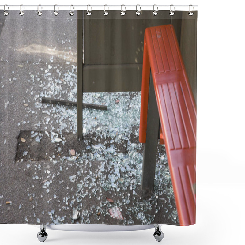 Personality  Smashed Glass On A Local Bus Stop, Anti Social Behavior Is Quite On Issue In The UK.   Shower Curtains