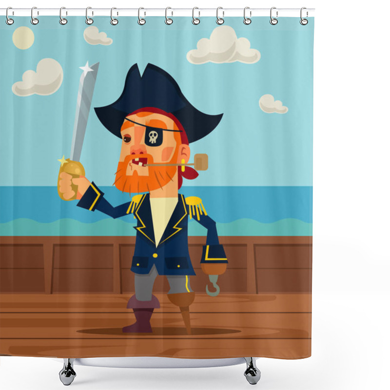 Personality  Happy Pirate Captain Character. Vector Flat Cartoon Illustration Shower Curtains