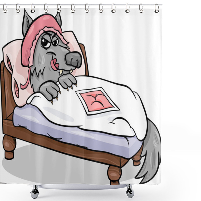 Personality  Bad Wolf In Bed Cartoon Illustration Shower Curtains