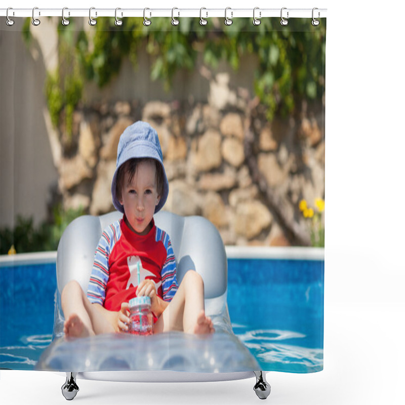 Personality  Sweet Little Boy, Swimming In Big Swimming Pool Shower Curtains