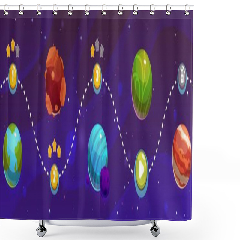 Personality  Explore Vector Fantastic Planets On This Game Map With Level Walkthroughs And Star Achievements. Glossy Planets With Rocks, Water For The Game Space Universe Shower Curtains