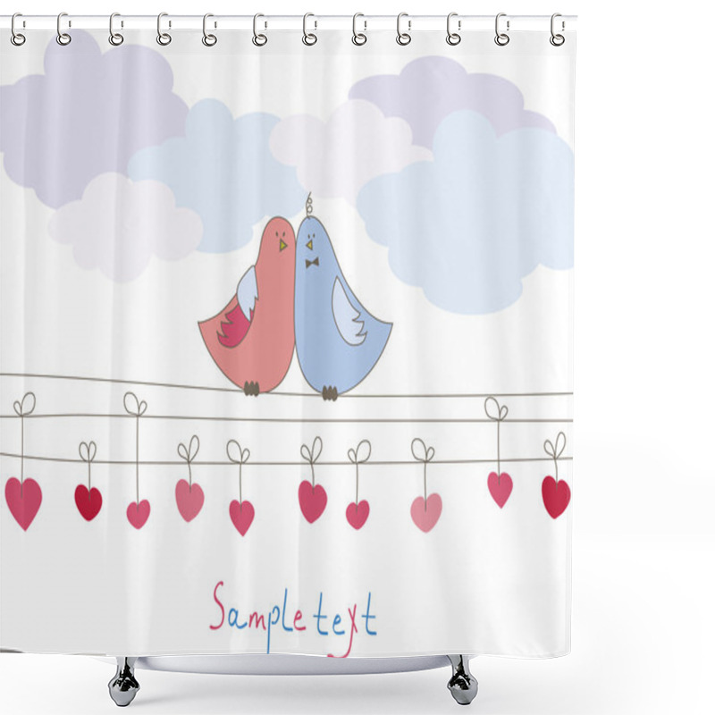 Personality  Romantic Card With Birds. Vector Illustration Shower Curtains