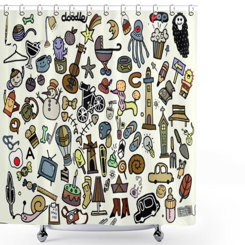 Personality   Big Vector Doodle Icons Universal Set Shower Curtains