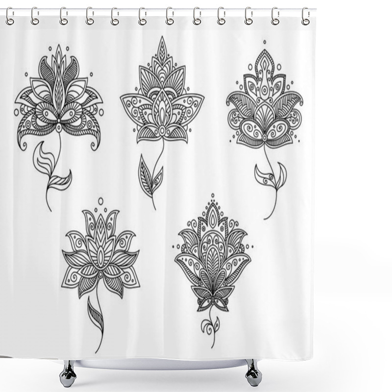 Personality  Black And White Floral Motifs Of Persian Style Shower Curtains