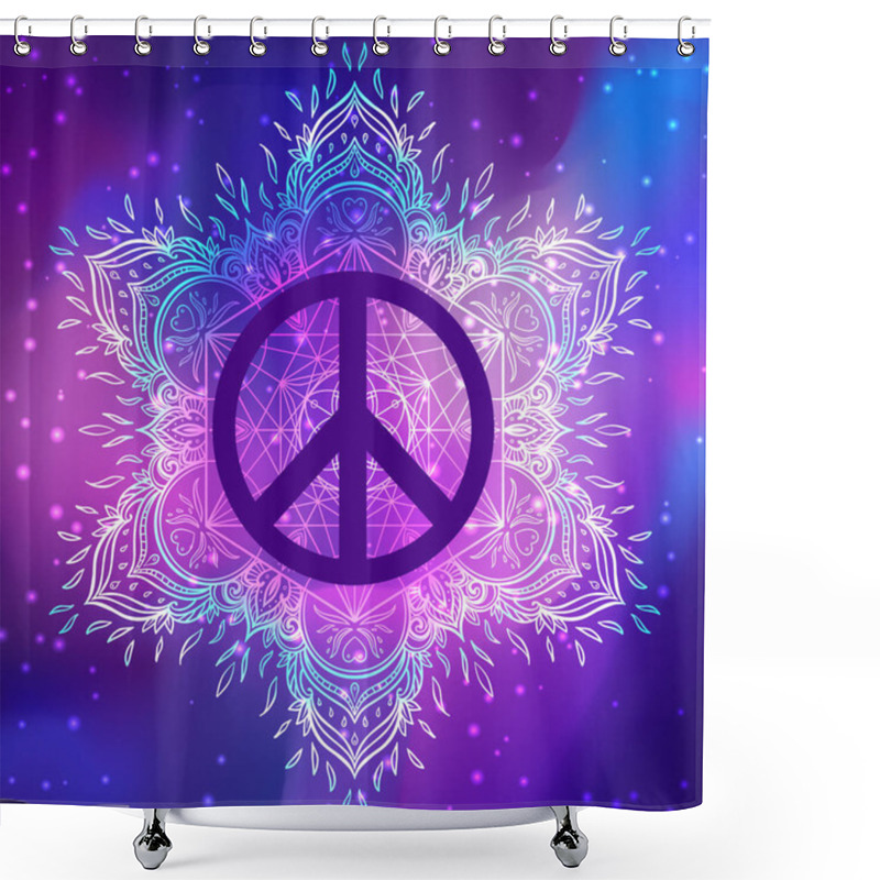 Personality  Peace Symbol Over Decorative Ornate Background Mandala Round Pat Shower Curtains