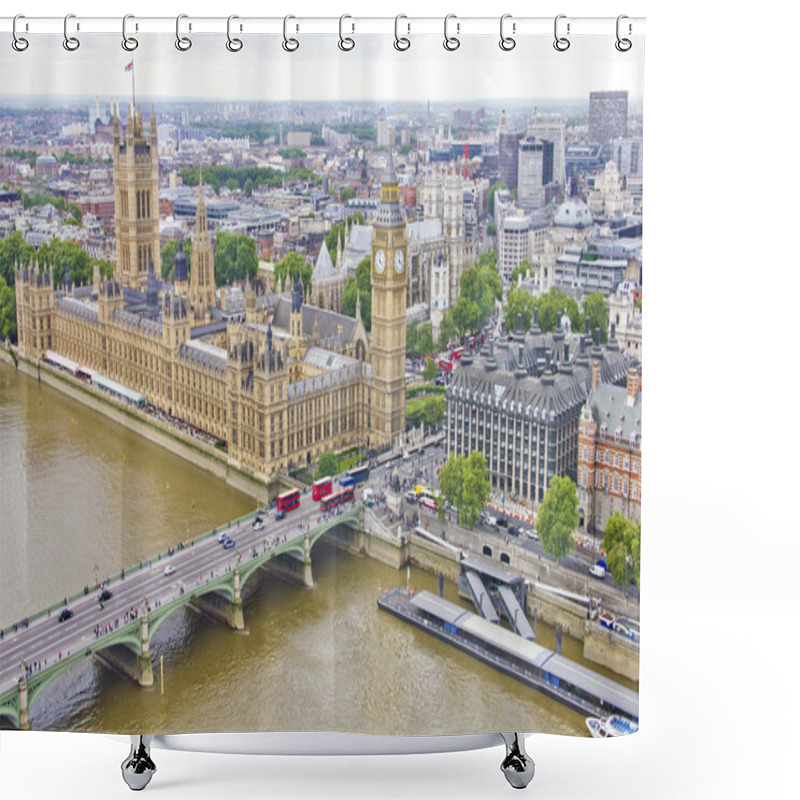 Personality  Aerial View Of The Big Ben, The Parliament And The Thames River Shower Curtains