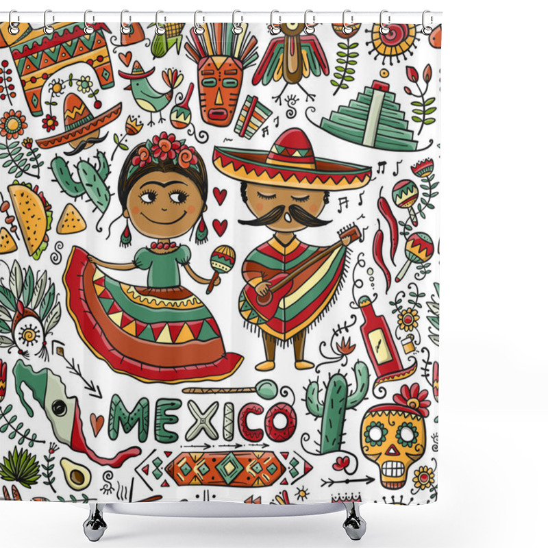 Personality  Travel To Mexico. Seamless Pattern For Your Design Shower Curtains