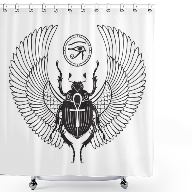 Personality  Sacred Scarab Beetle And Eye Of Horus Ancient Egypt Hand Drawn Vector Illustration. Shower Curtains