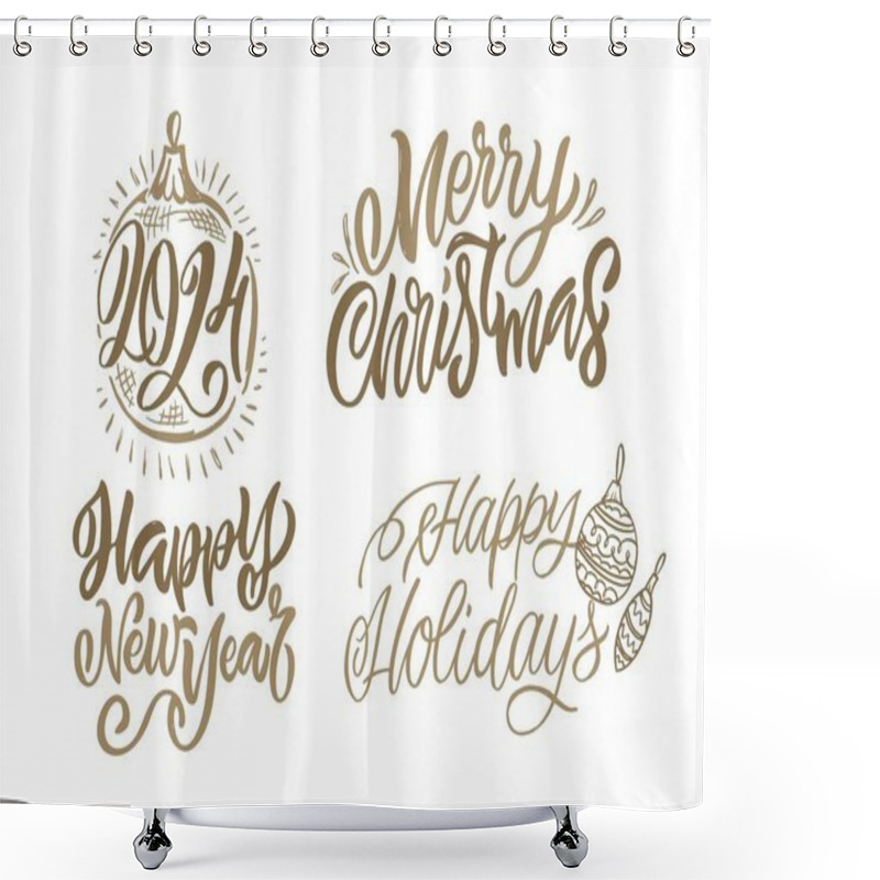 Personality  Merry Christmas And Happy New Year - Cute Postcard.  Lettering Label For Poster, Banner, Web, Sale, T-shirt Design. 2024. New Year Holiday Greeting Card. Shower Curtains