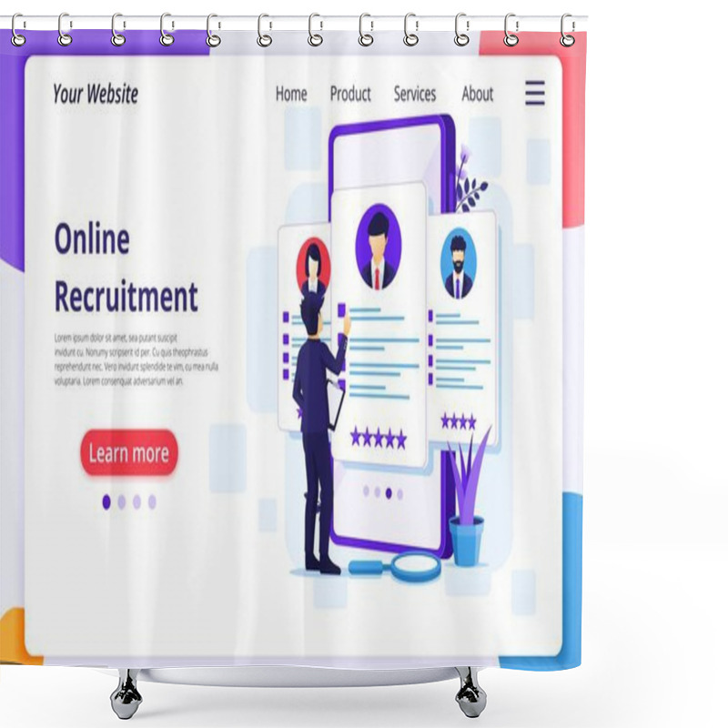 Personality  Online Recruitment, Businessman Choosing The Best Candidate For A New Employee, Human Resource And Hiring Concept. Modern Flat Web Page Design For Website And Mobile Development. Vector Illustration Shower Curtains