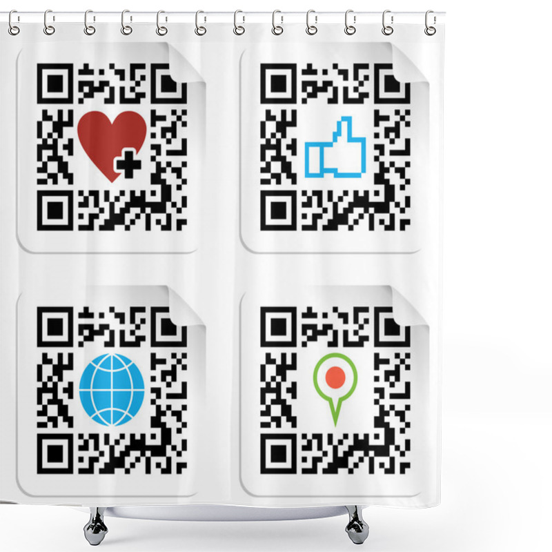 Personality  Set Of QR Codes With Social Media Icons Shower Curtains