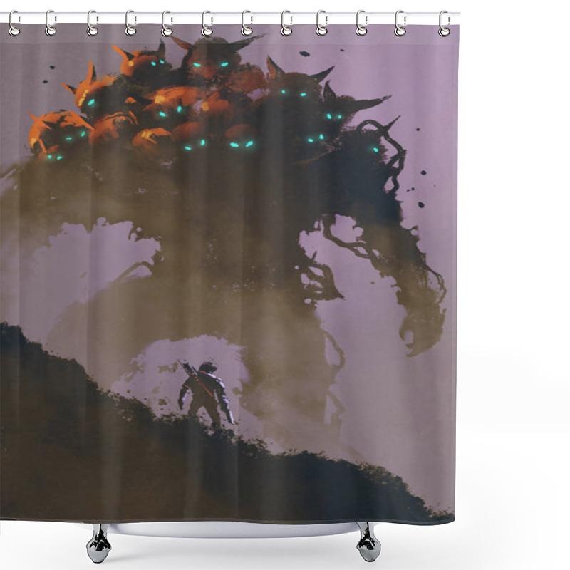 Personality  The Warrior Facing Giant Multi-head Monster Shower Curtains