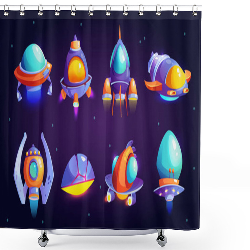 Personality  Rockets And Flying Saucers, Aliens Spacecrafts Set Shower Curtains