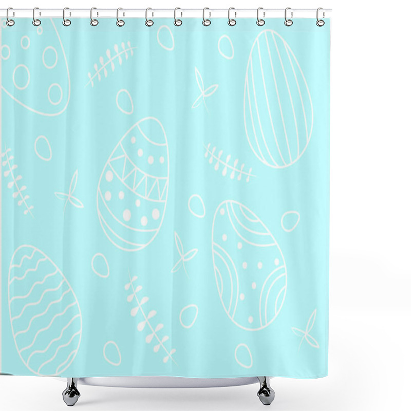 Personality  Illustration Of Painted Easter Eggs On Blue  Shower Curtains