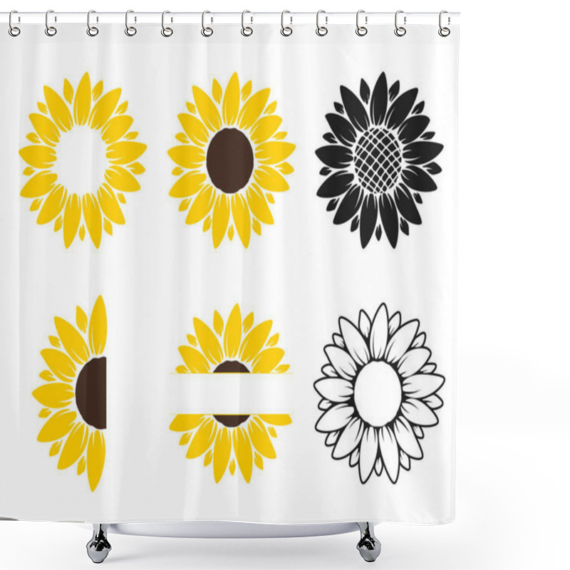 Personality  Vector Yellow Sunflower. Sunflower Silhouette Text Frame Isolated On White Background. Shower Curtains