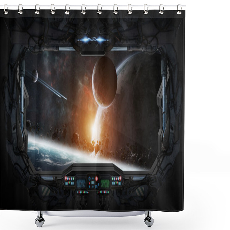 Personality  Window View Of Space And Planets From A Space Station Shower Curtains