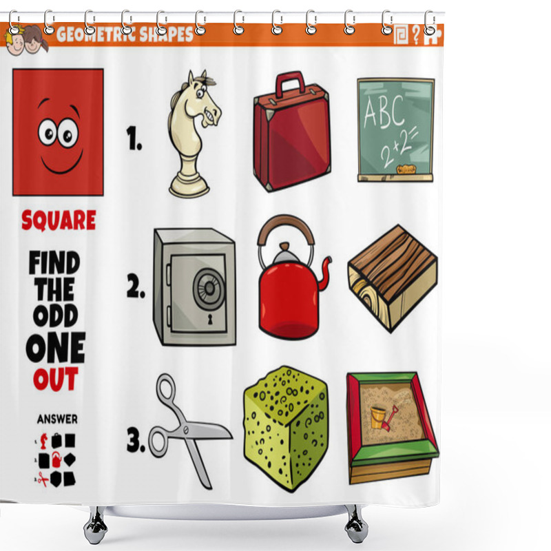 Personality  Cartoon Illustration Of Square Geometric Shape Educational Odd One Out Task For Children Shower Curtains