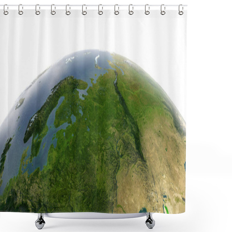 Personality  Detailed Earth On White Background. European Part Of Russia Shower Curtains