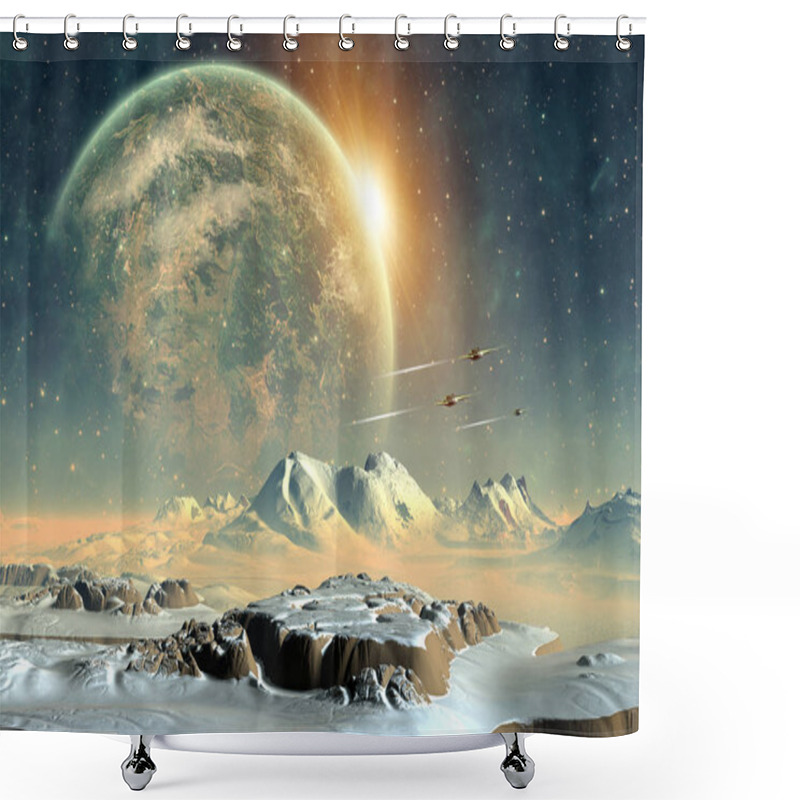 Personality  3D Rendering Of A Fantasy Alien Planet - 3D Illustration Shower Curtains