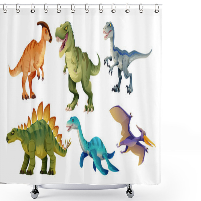 Personality  Set Of Cartoon Dinosaur Characters Vector Illustration Shower Curtains