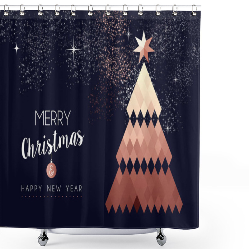 Personality  Merry Christmas And Happy New Year Fancy Copper Pine Tree. Ideal For Xmas Greeting Card Or Elegant Holiday Party Invitation.  Shower Curtains