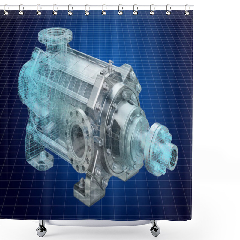 Personality  Visualization 3d Cad Model Of Centrifugal Pump, 3D Rendering Shower Curtains