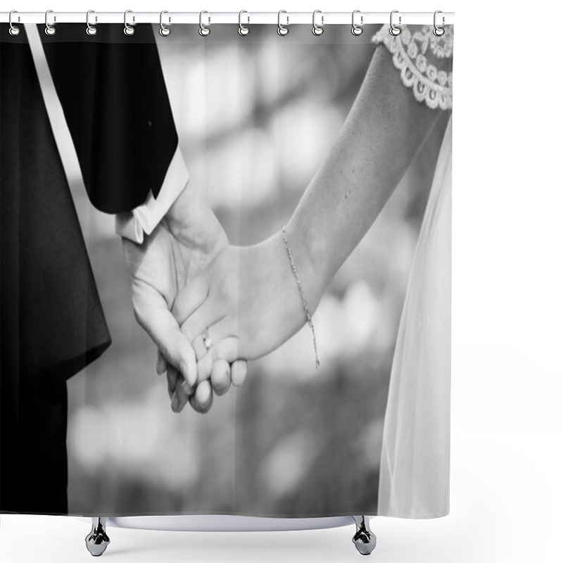 Personality  Young Married Couple Holding Hands Shower Curtains