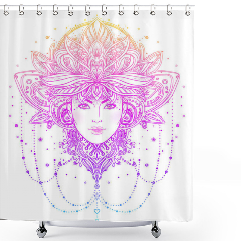 Personality  Tribal Fusion Boho Diva. Beautiful Asian Divine Girl With Ornate Shower Curtains