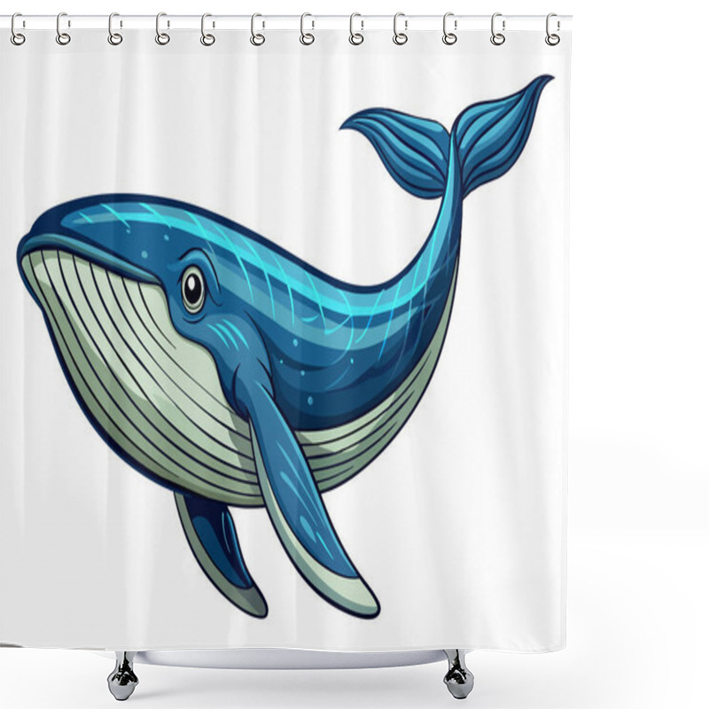 Personality  Blue Whale Isolated On White Background. Concept Of Ocean Animal Illustration, Marine Life, Underwater, Kids Art. Print, Icon, Logo, Digital Art, Element For Design. Shower Curtains