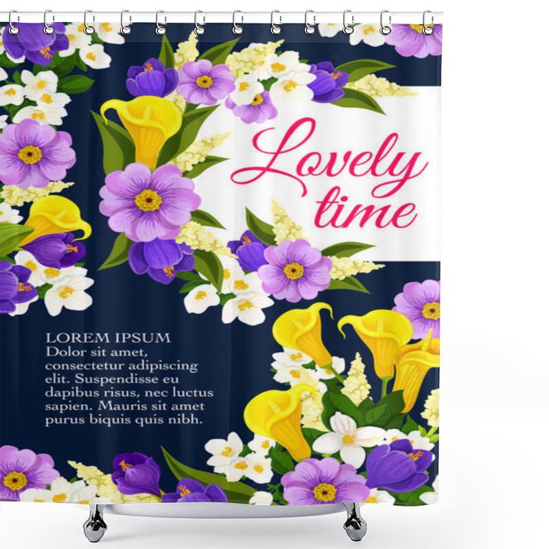 Personality  Vector Lovely Spring Time Flowers Blooming Poster Shower Curtains