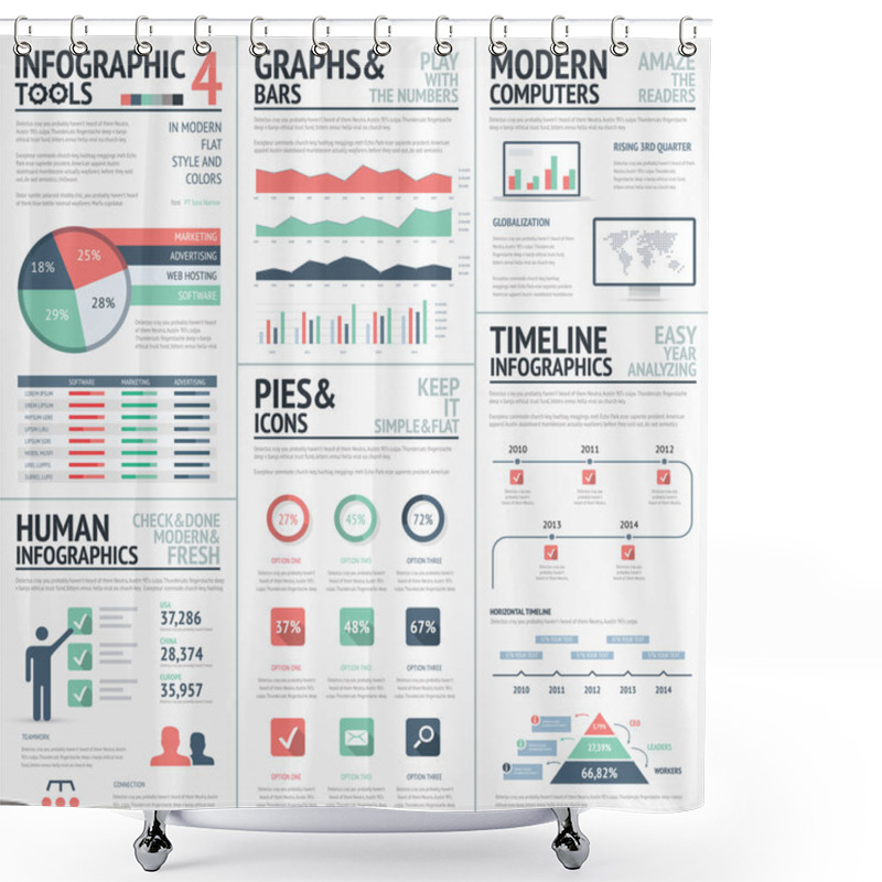 Personality  Big Set Of Infographic Elements Red Green Vector EPS10 Shower Curtains