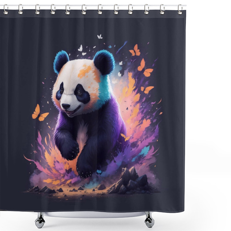 Personality  A Magic Painting Of A Panda Bear On A Black Background Shower Curtains