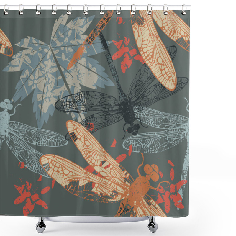 Personality  Autumn Pattern With Maple Leaf And Dragonfly Shower Curtains