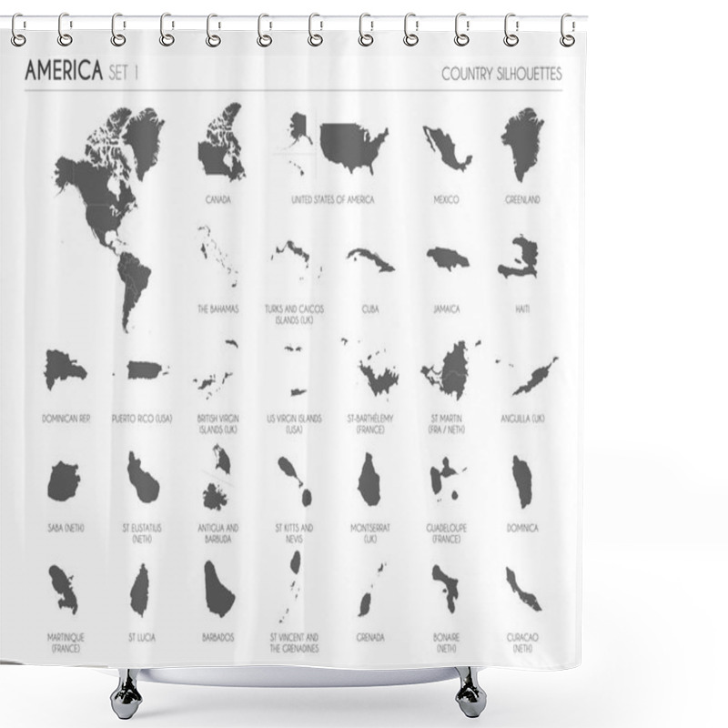 Personality  Set Of 30 High Detailed Silhouette Maps Of American Countries And Territories, And Map Of America Vector Illustration. Shower Curtains